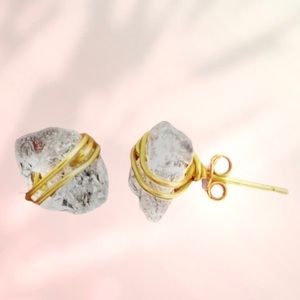 Herkimer Diamond 24k Gold Pave Stud Earrings